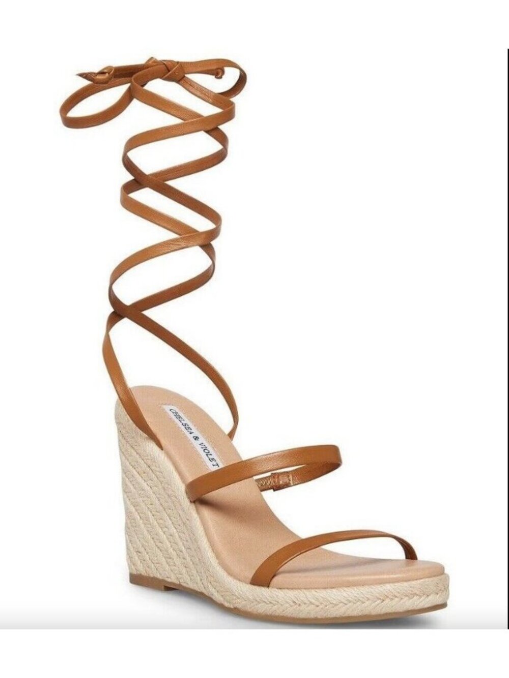 Chelsea & Violet Cognac Mariah Ankle Wrap Espadrille Wedge Sandals Sz 9